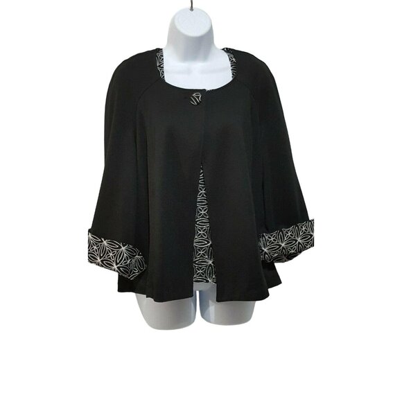 Coldwater Creek 2pc Black Jacket Cardigan Shell M Embroidered Cuffed Elegant - Picture 1 of 10